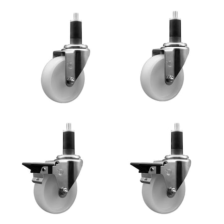 Service Caster 4'' Nylon Wheel Swivel 1-1/4'' Expanding Stem Caster Set 2 Brakes, 4PK SCC-EX20S414-NYS-2-PLB-2-114